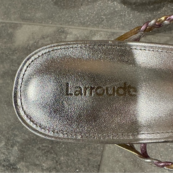Larroude Ibiza Mules Silver Metallic Woven Braid Strap Heel Sandals size 7 - Picture 6 of 11